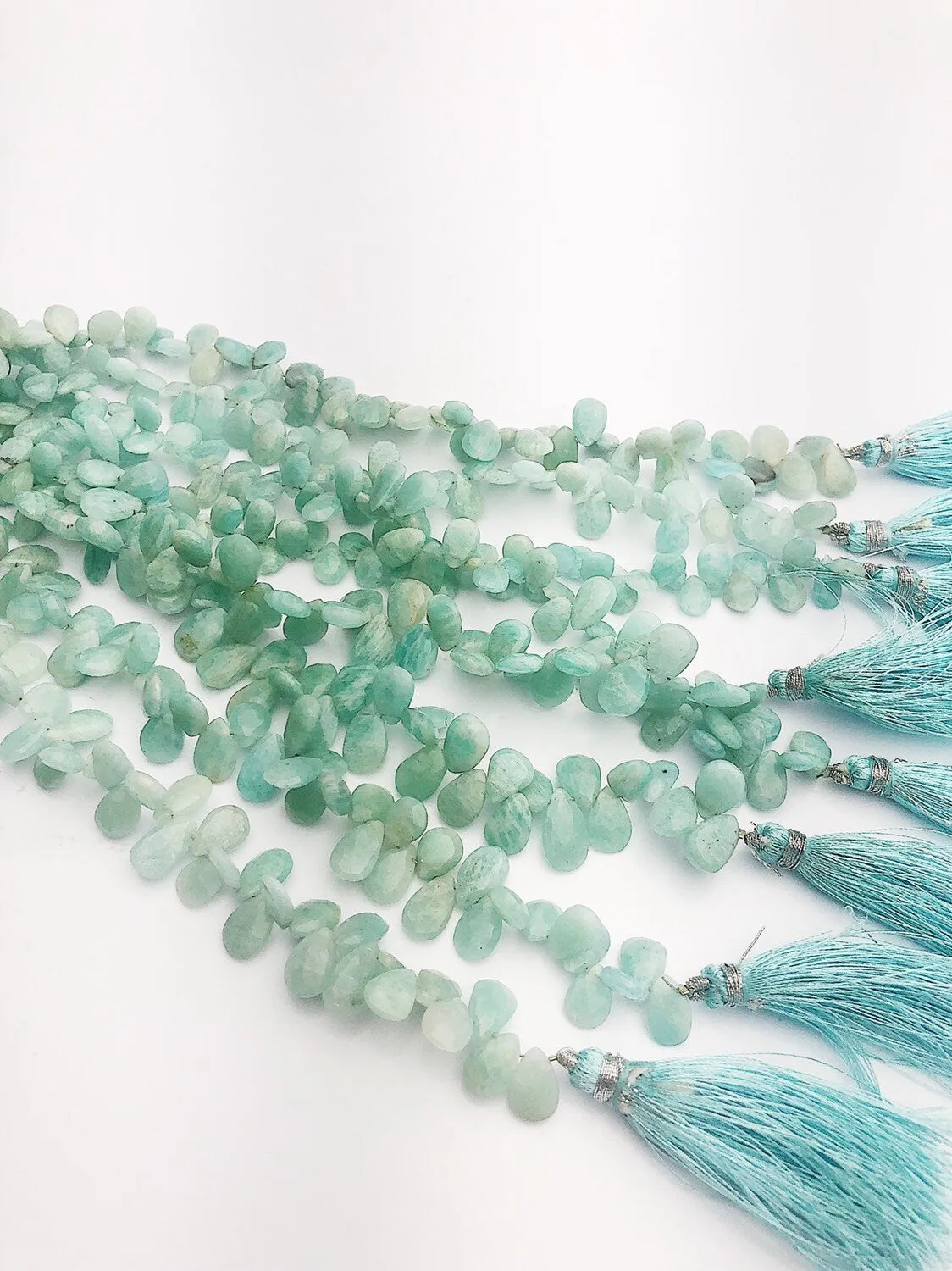 HALF OFF SALE - 9mm Amazonite Faceted Flat Pear Gemstone Beads, Full Strand, Semi Precious Gemstone, 8"