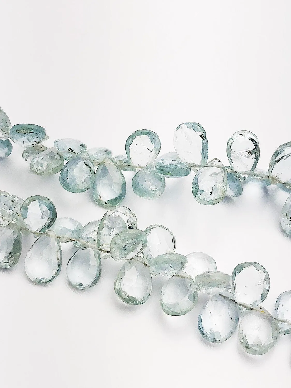 HALF OFF SALE - Aquamarine Faceted Flat Pear Gemstone Beads, Full Strand, Semi Precious Gemstone, 8"