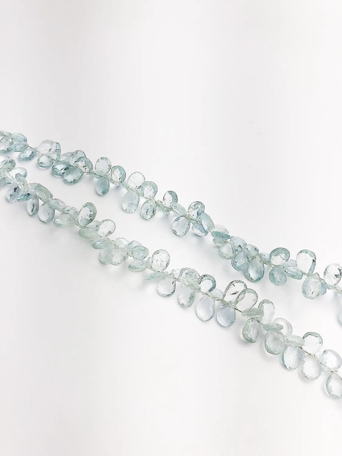 HALF OFF SALE - Aquamarine Faceted Flat Pear Gemstone Beads, Full Strand, Semi Precious Gemstone, 8"