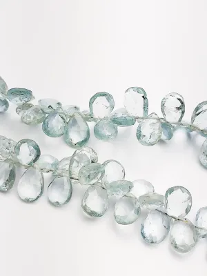 HALF OFF SALE - Aquamarine Faceted Flat Pear Gemstone Beads, Full Strand, Semi Precious Gemstone, 8"