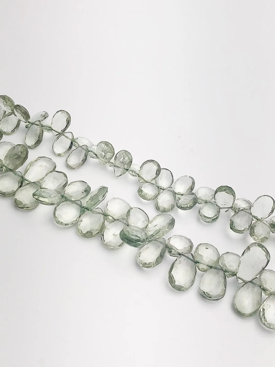 HALF OFF SALE -Green Amethyst Faceted Pear Gemstone Beads, Full Strand, Semi Precious Gemstone, 8"