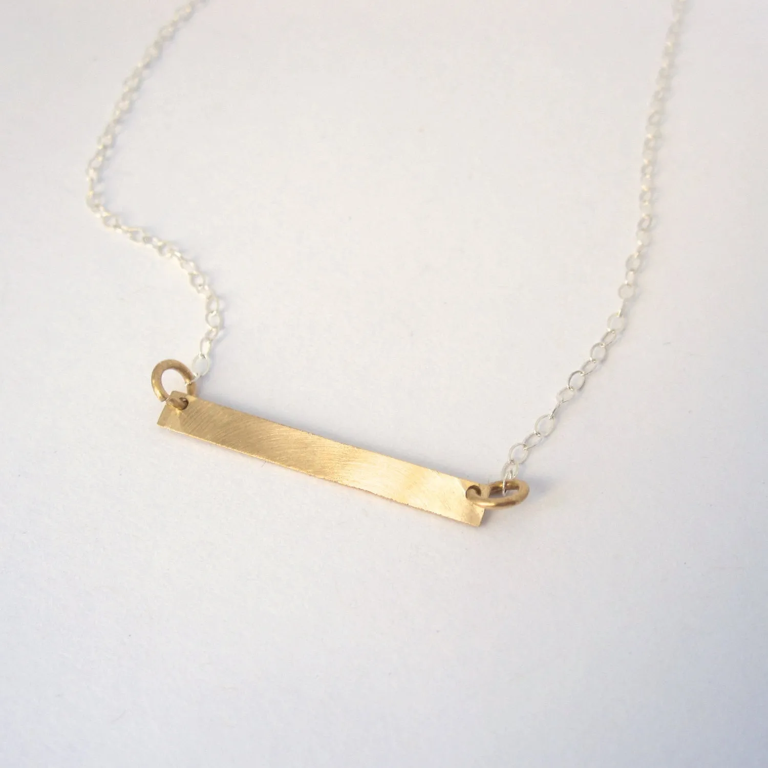 Hand-Made Modern Styled Sterling Silver or Brass Flat Bar W/ Sterling Silver Chain Necklace - 0137