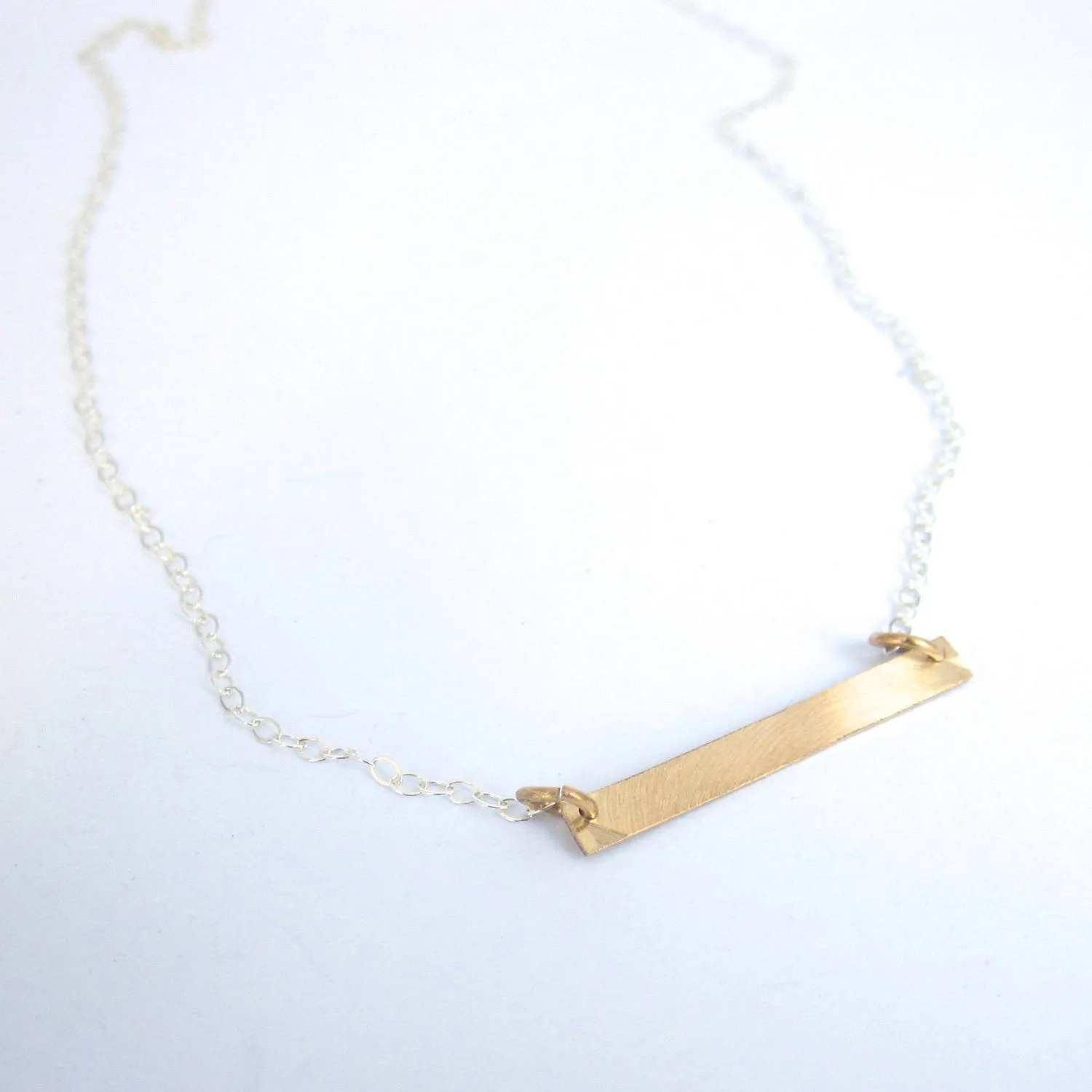 Hand-Made Modern Styled Sterling Silver or Brass Flat Bar W/ Sterling Silver Chain Necklace - 0137