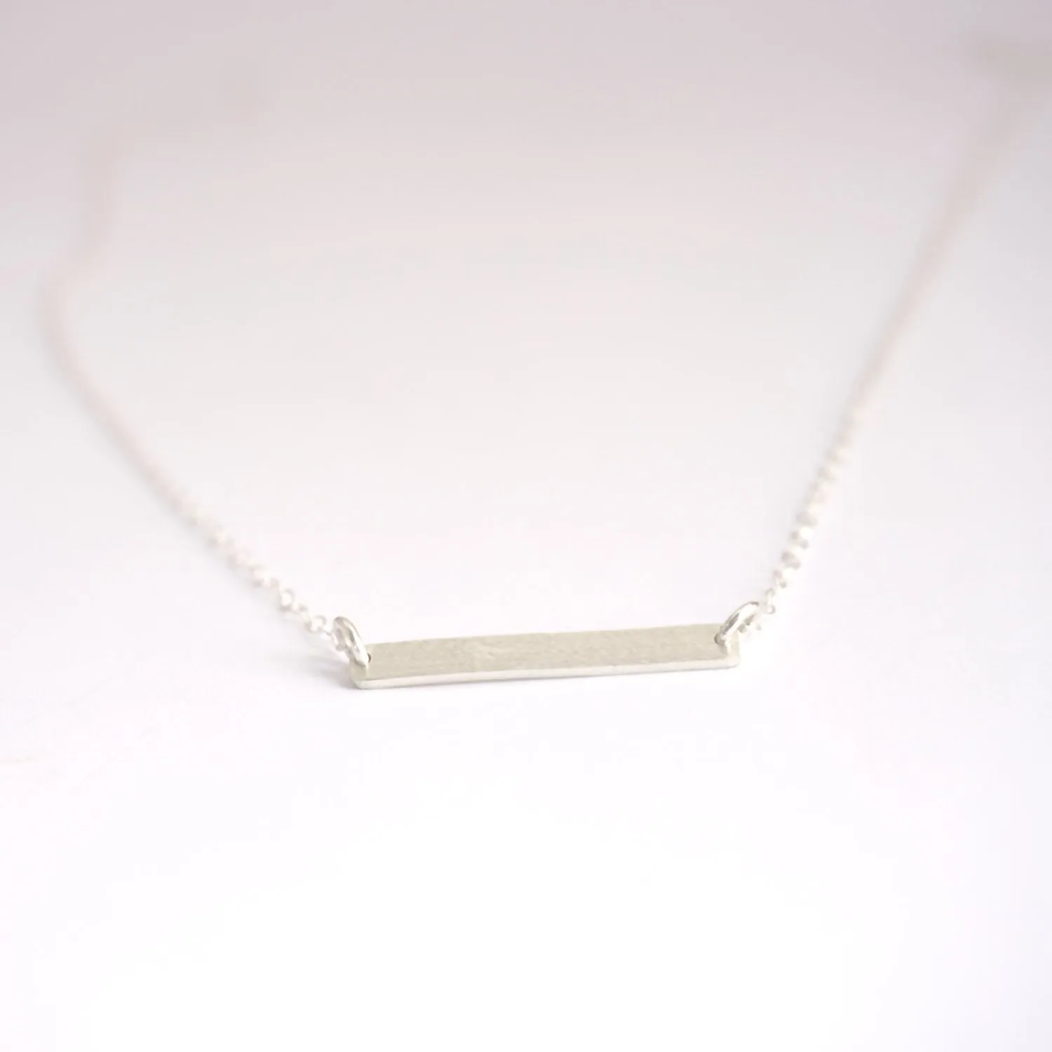Hand-Made Modern Styled Sterling Silver or Brass Flat Bar W/ Sterling Silver Chain Necklace - 0137