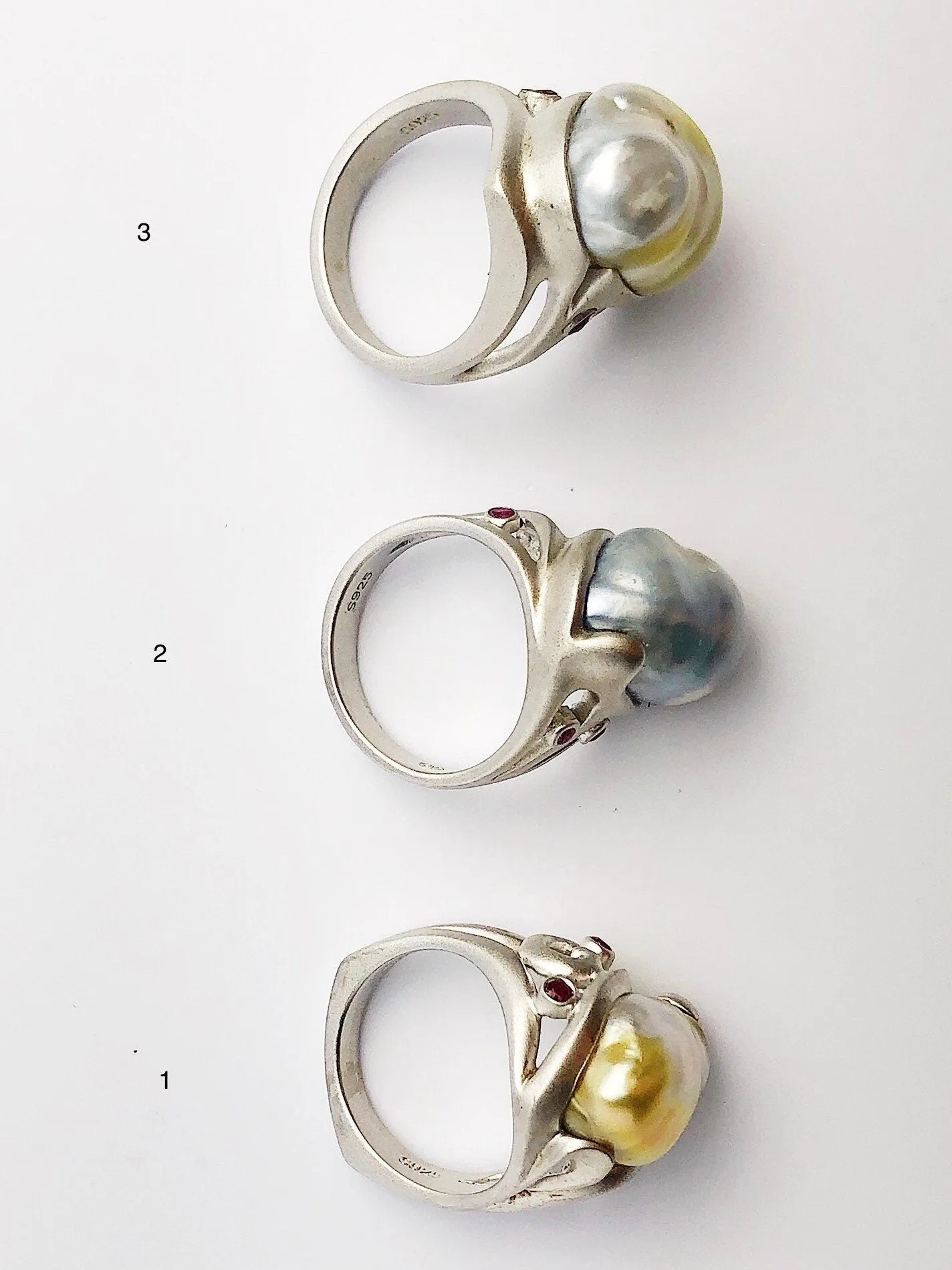 Handcarved Sterling Silver South Sea Pearl Rings - Natural Color - Southsea Pearls - Statement Ring (433 Size 7, 7.75, 8.25)