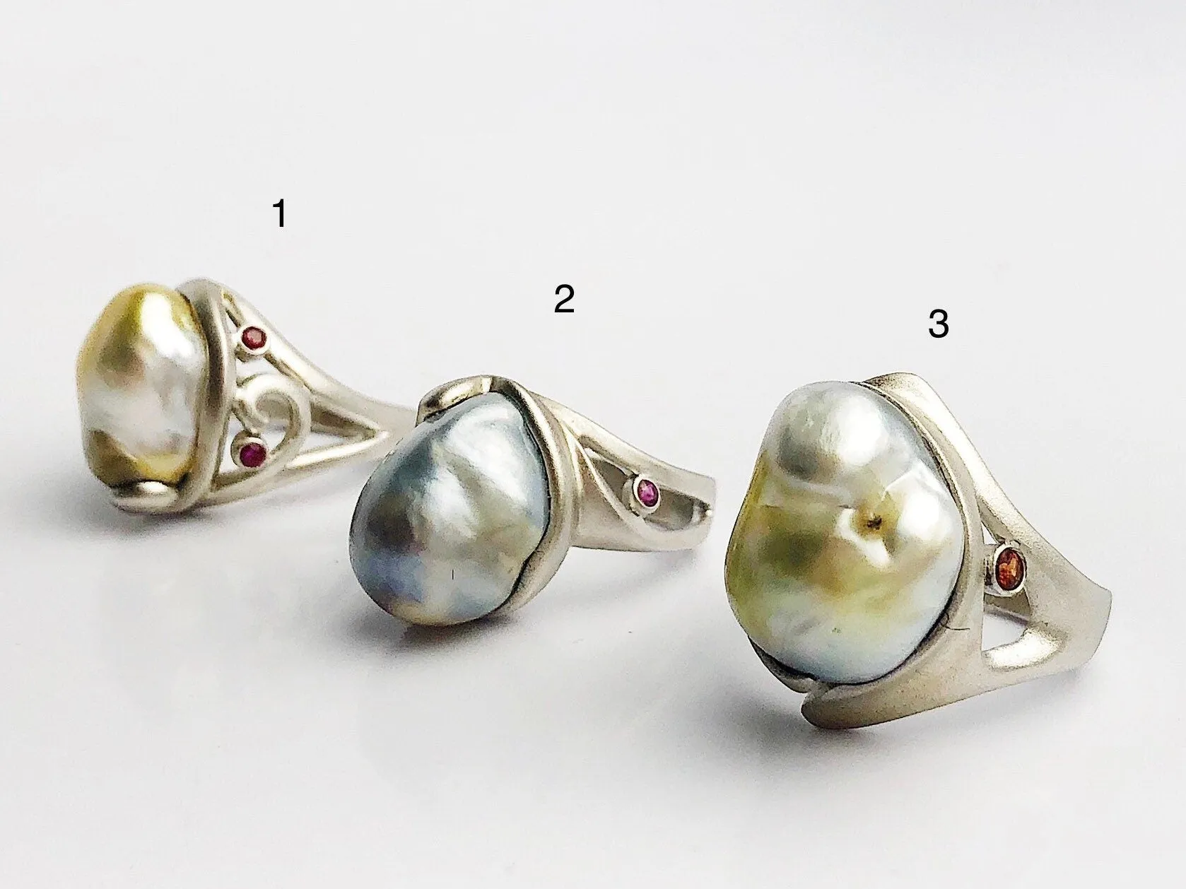 Handcarved Sterling Silver South Sea Pearl Rings - Natural Color - Southsea Pearls - Statement Ring (433 Size 7, 7.75, 8.25)