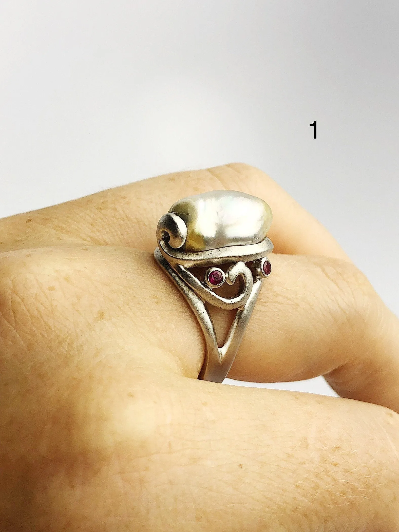 Handcarved Sterling Silver South Sea Pearl Rings - Natural Color - Southsea Pearls - Statement Ring (433 Size 7, 7.75, 8.25)