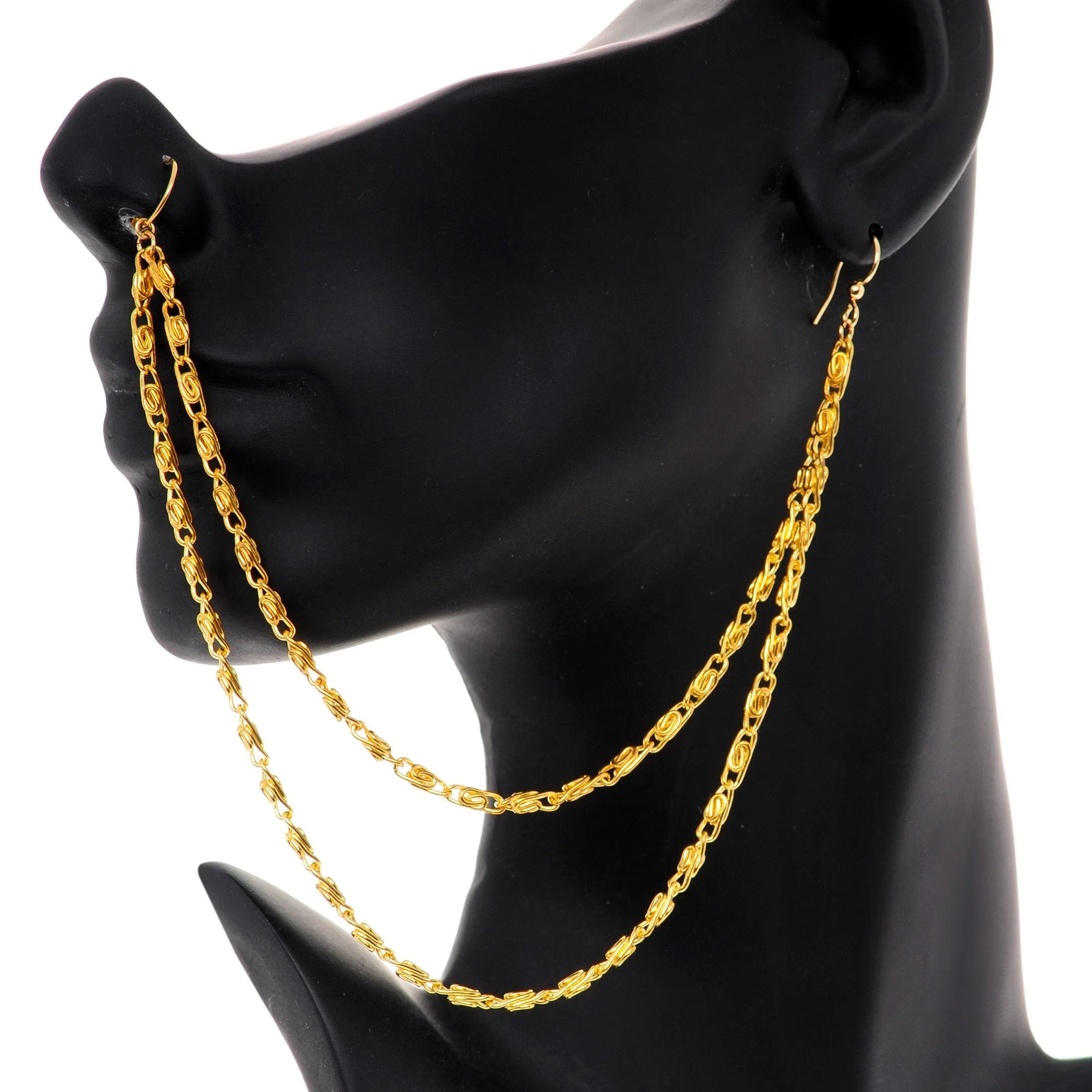 Handcrafted Gold Anodized Titanium Double Sweep Ear to Nose Chain