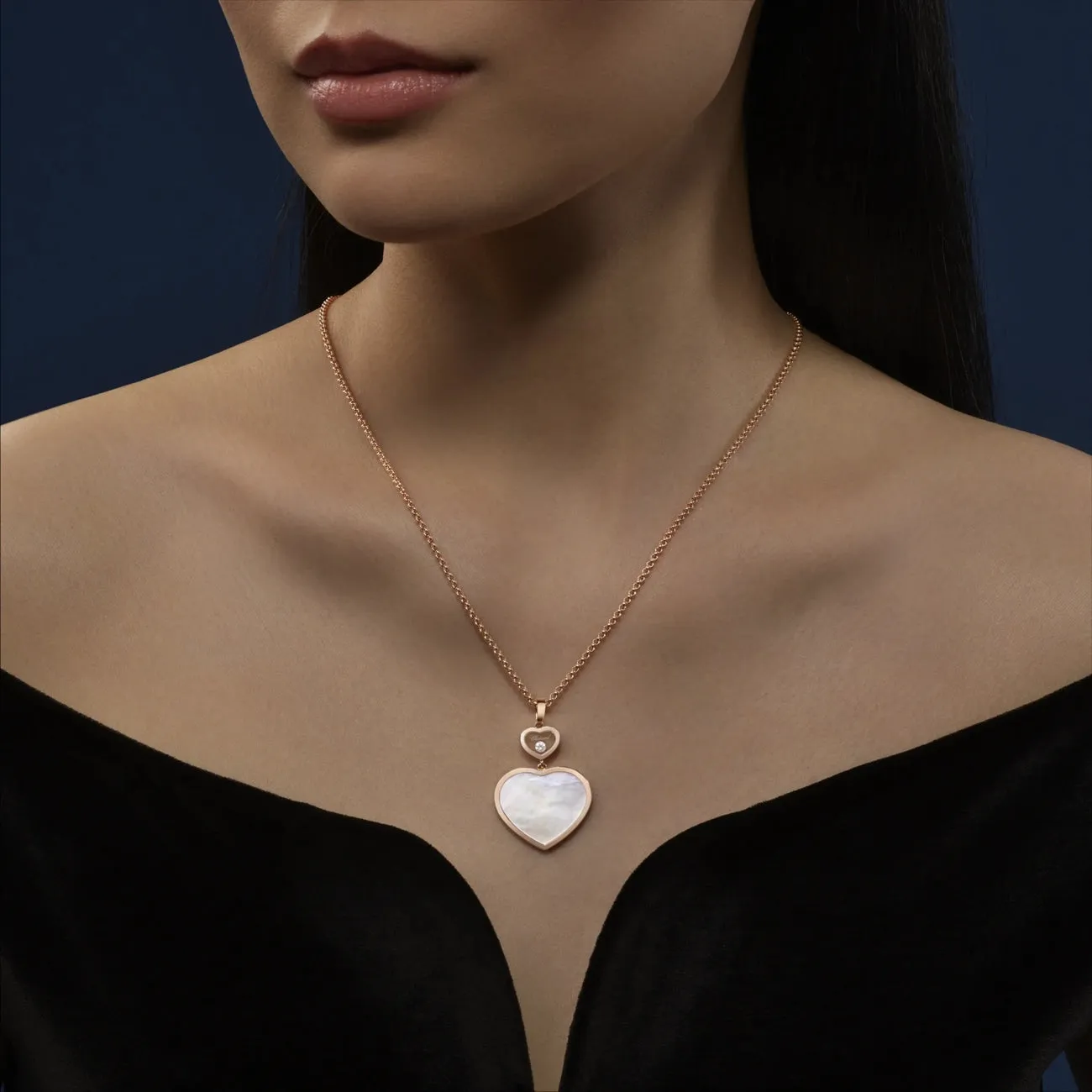 Happy Hearts Ethical Rose Gold Diamonds Mother-Of-Pearl Large Pendant Necklace