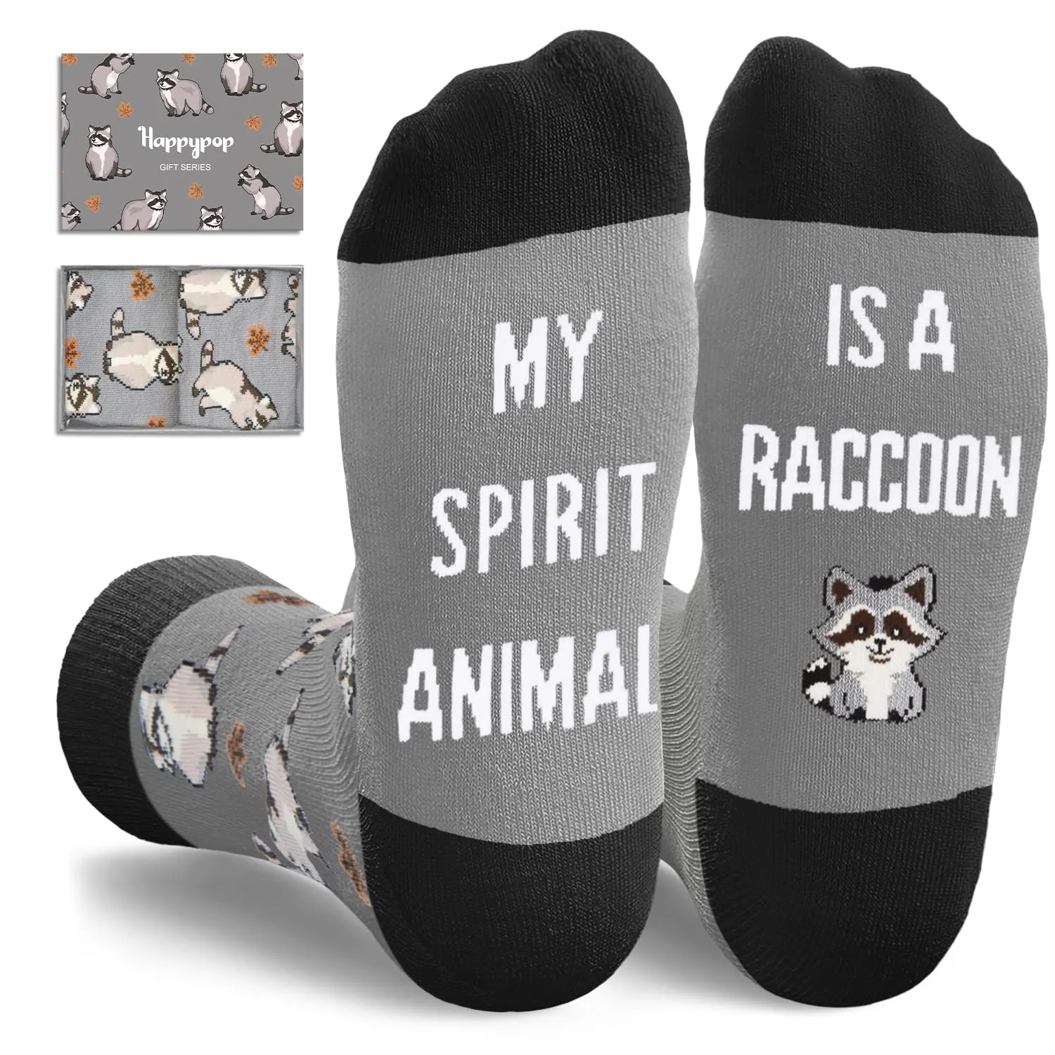 HAPPYPOP Raccoon Gift Ideas for Men Boys - Racoon Socks, Racoon Stuff for Women Teen Girls, Animal Socks, Christmas Stocking Stuffers