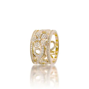 Hawaiian Heirloom Plumeria Engagement Ring in Gold with Diamonds - 12mm