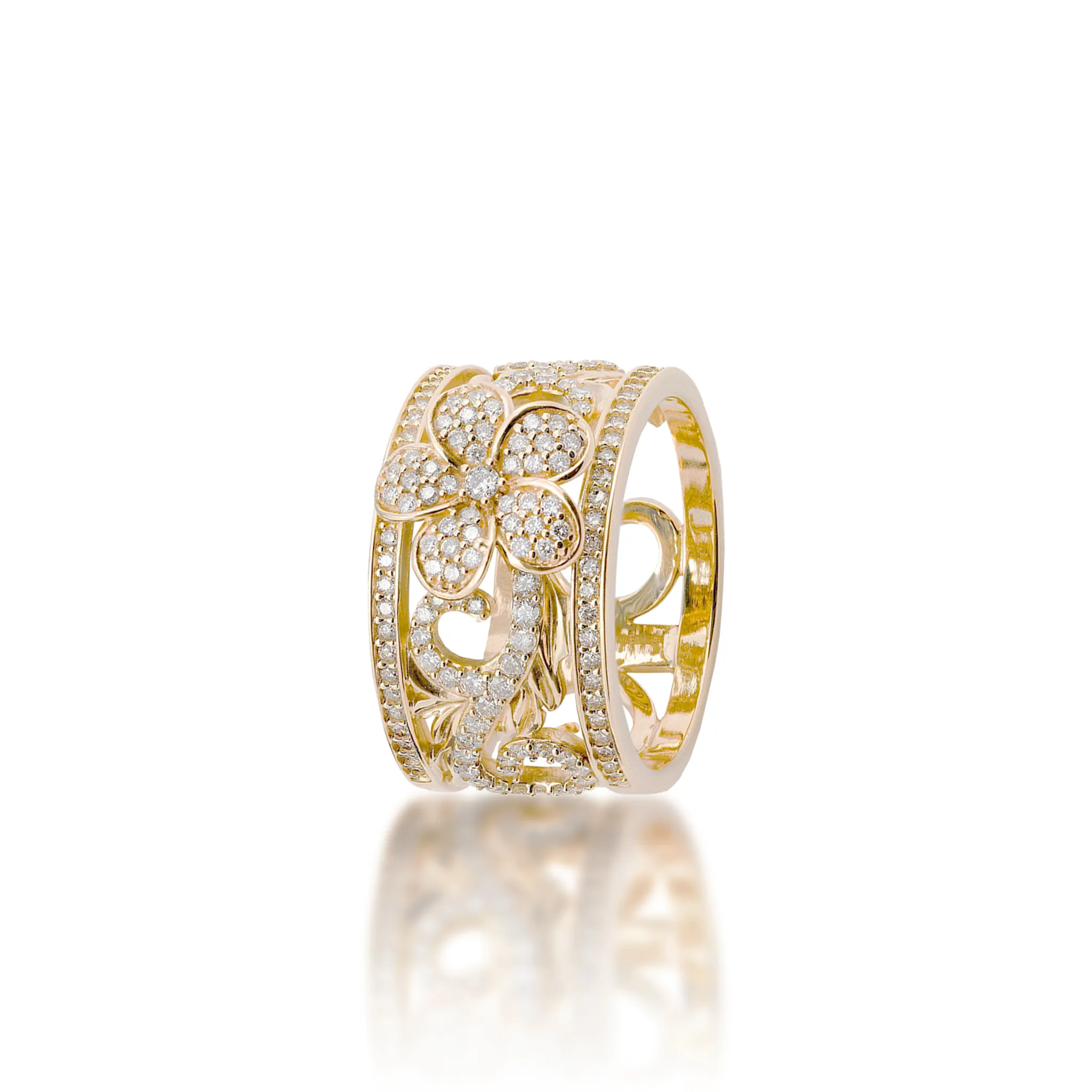 Hawaiian Heirloom Plumeria Engagement Ring in Gold with Diamonds - 12mm