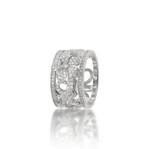 Hawaiian Heirloom Plumeria Engagement Ring in White Gold with Diamonds - 12mm