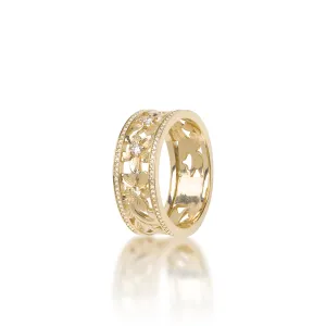 Hawaiian Heirloom Plumeria Ring in Gold with Diamonds - 8mm