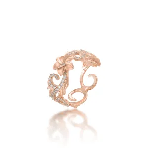 Hawaiian Heirloom Plumeria Ring in Rose Gold with Diamonds - 8mm