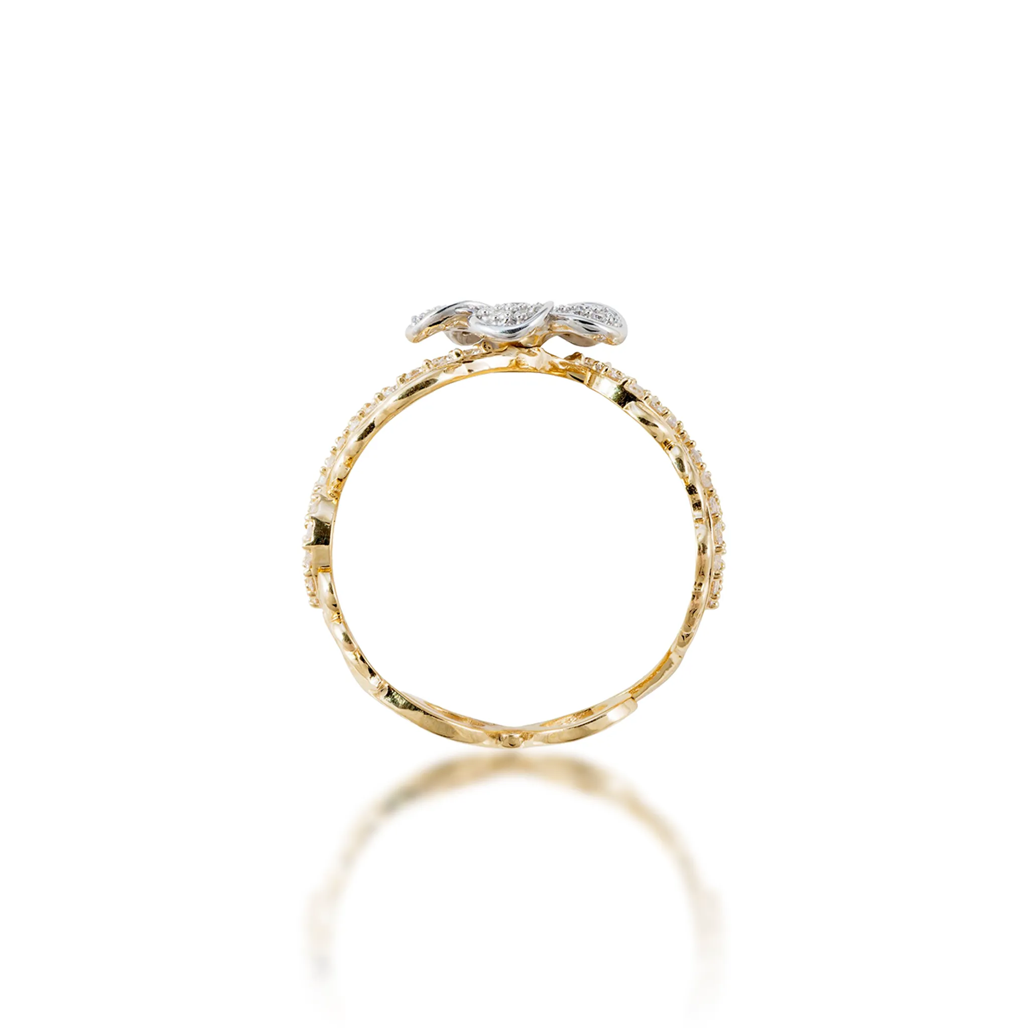 Hawaiian Heirloom Plumeria Ring in Two Tone Gold with Diamonds - 10mm