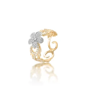 Hawaiian Heirloom Plumeria Ring in Two Tone Gold with Diamonds - 10mm