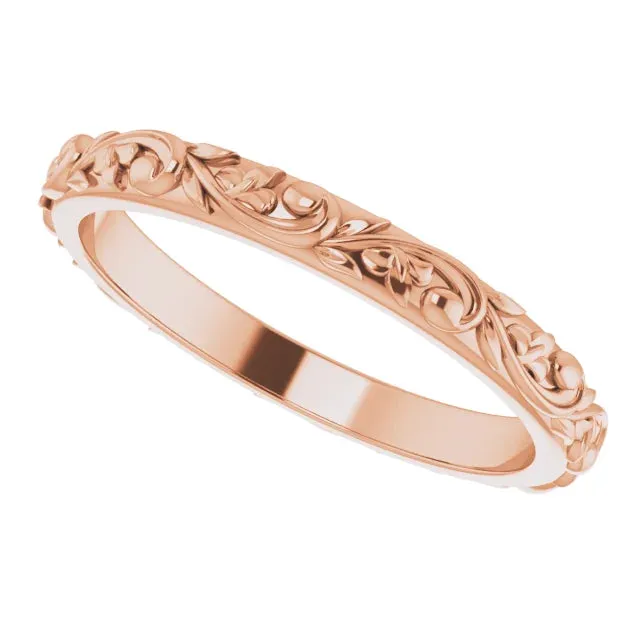 HAWAIIAN WEDDING BANDS WITH SCROLL & MAILE LEAF DESIGN (2.5 MM DOME STYLE)