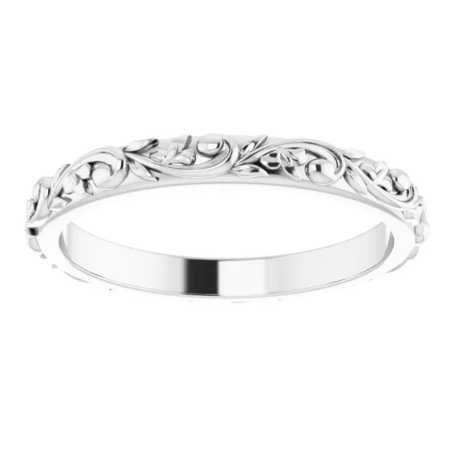HAWAIIAN WEDDING BANDS WITH SCROLL & MAILE LEAF DESIGN (2.5 MM DOME STYLE)
