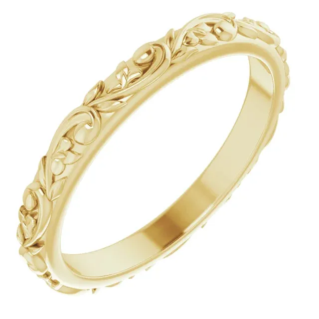 HAWAIIAN WEDDING BANDS WITH SCROLL & MAILE LEAF DESIGN (2.5 MM DOME STYLE)