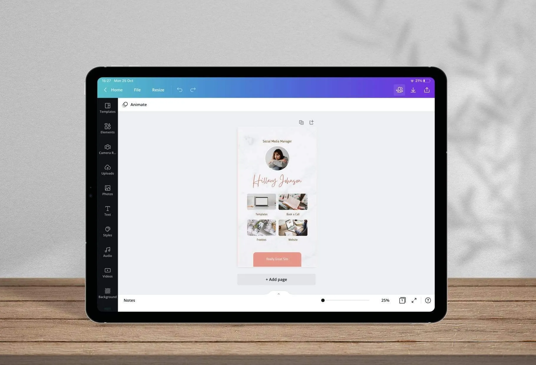 Hillary Instagram Link in Bio Canva Landing Page Website