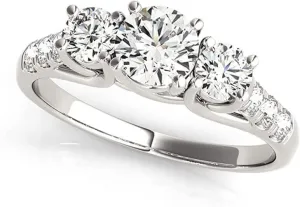 JewelMore IGI USA Certified14k White Gold 3 stone Engagement Ring (0.25 carat, I-J Color, I1-I2 Clarity)