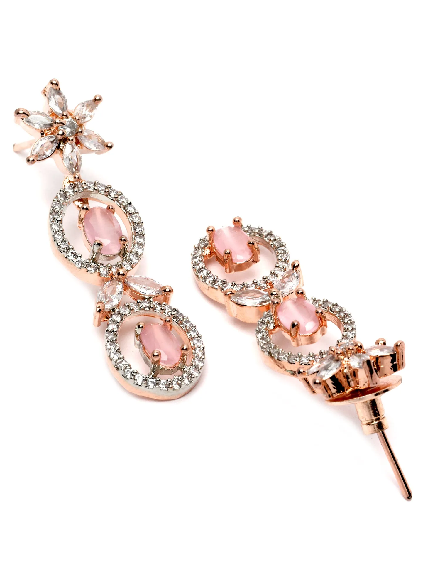Karatcart Rose Gold Plated Pink CZ Studded Necklace Set