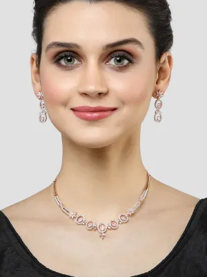 Karatcart Rose Gold Plated Pink CZ Studded Necklace Set