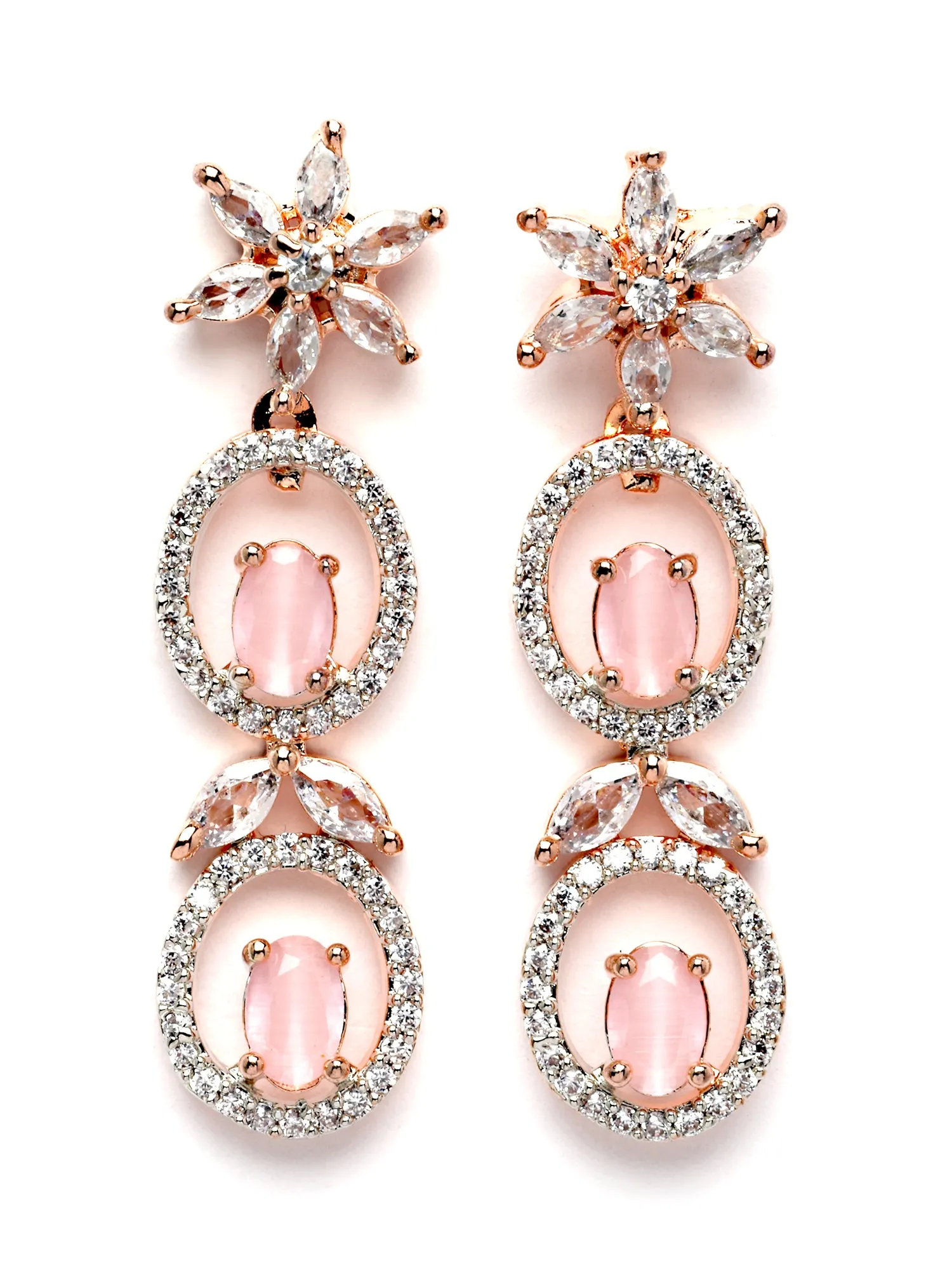 Karatcart Rose Gold Plated Pink CZ Studded Necklace Set