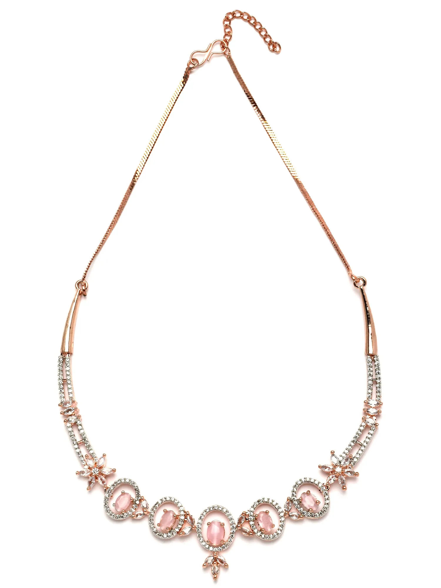 Karatcart Rose Gold Plated Pink CZ Studded Necklace Set