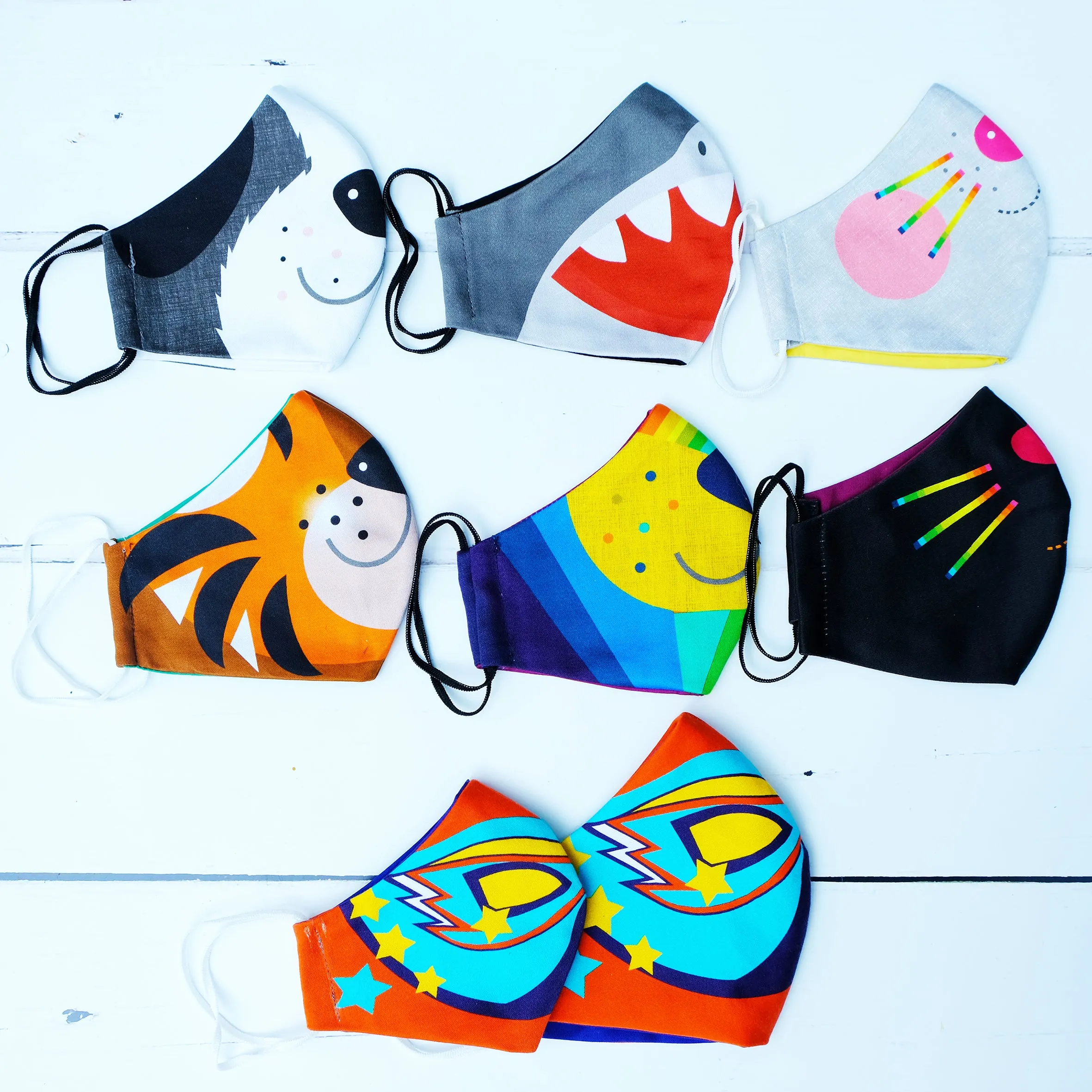 Kids cotton character face mask shark bunny lion tiger dog children's face covering