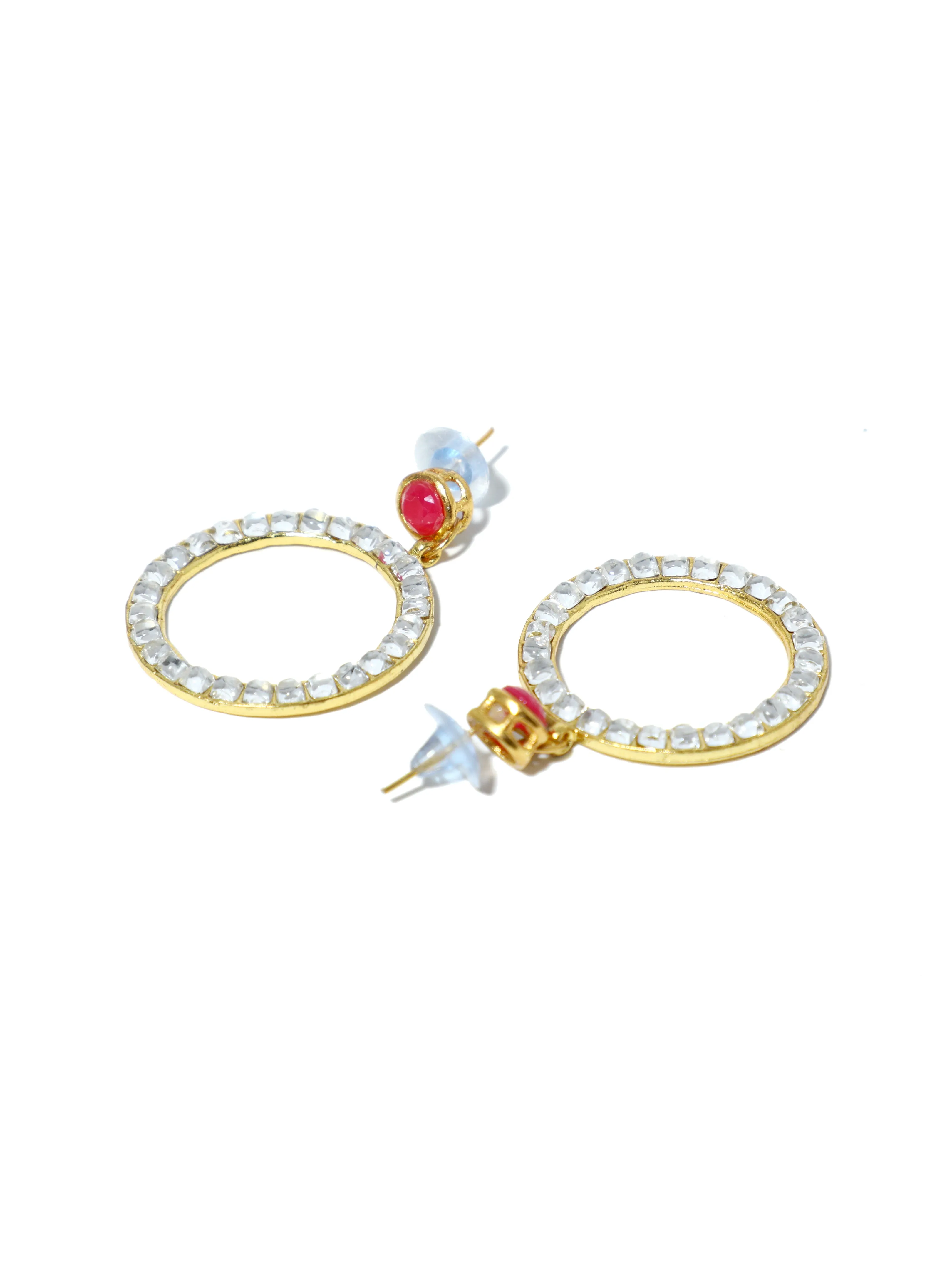 Kundan Hoop Earrings with Fuchsia Stone