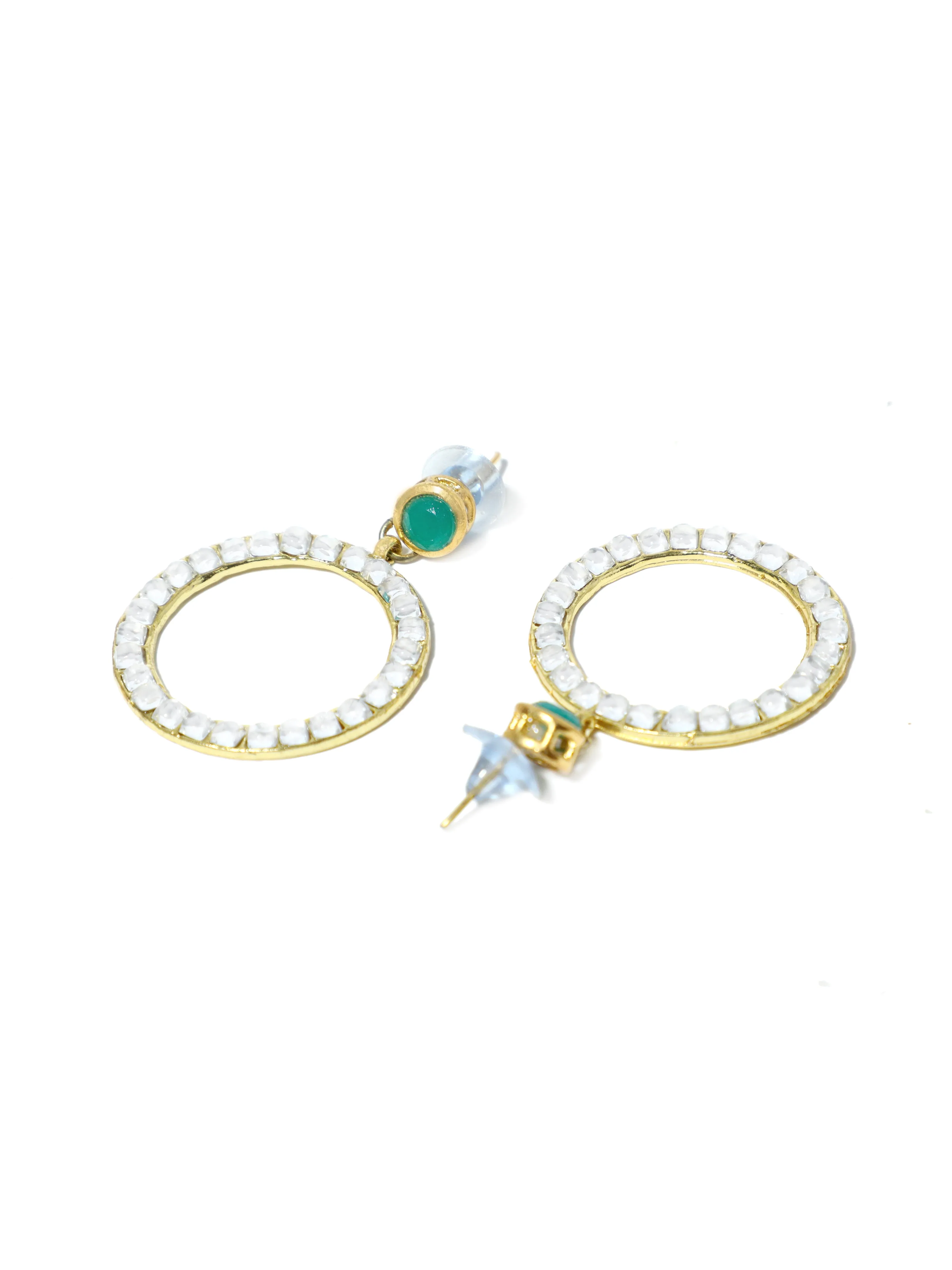 Kundan Hoop Earrings with Green Stone