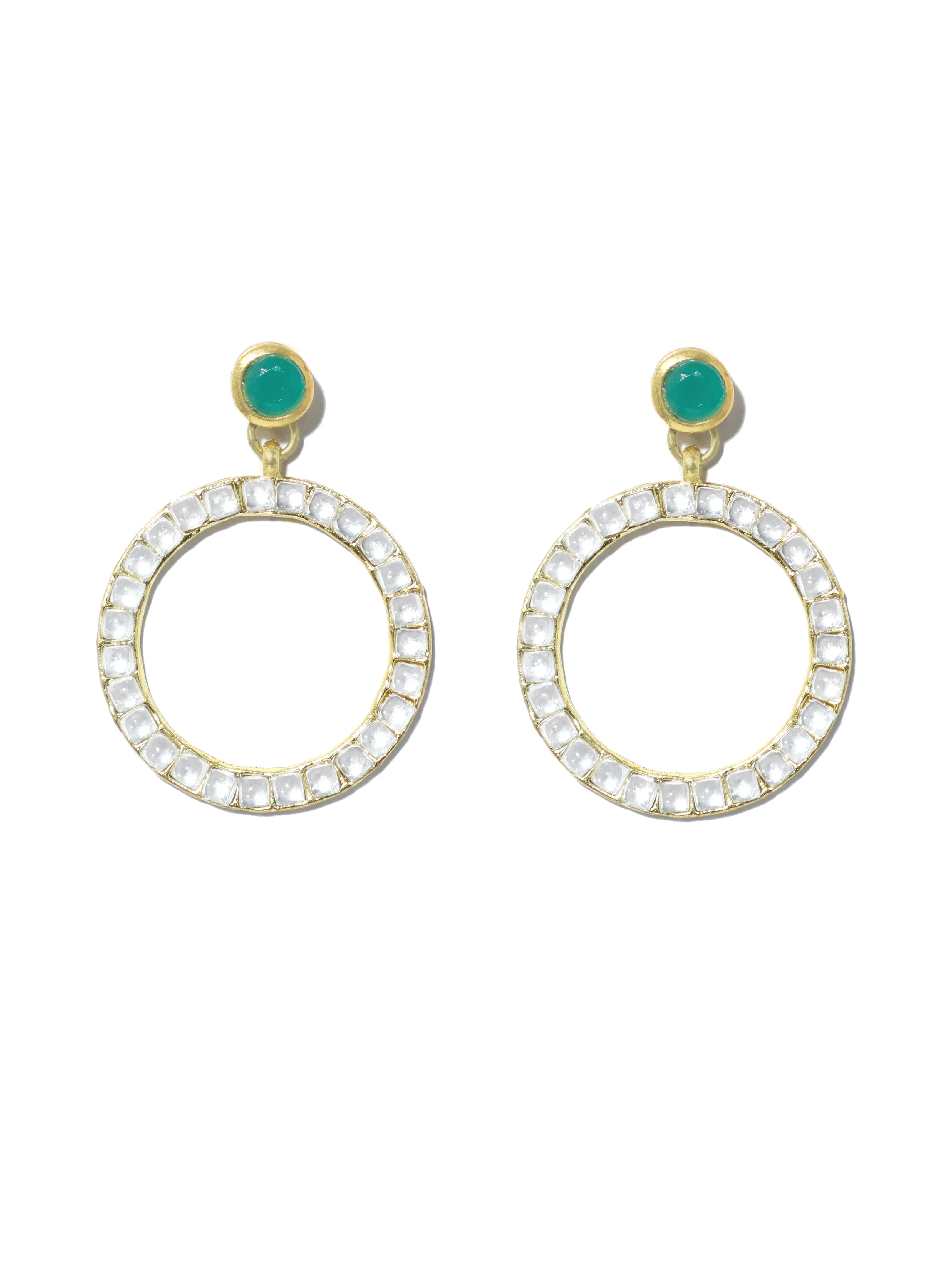 Kundan Hoop Earrings with Green Stone