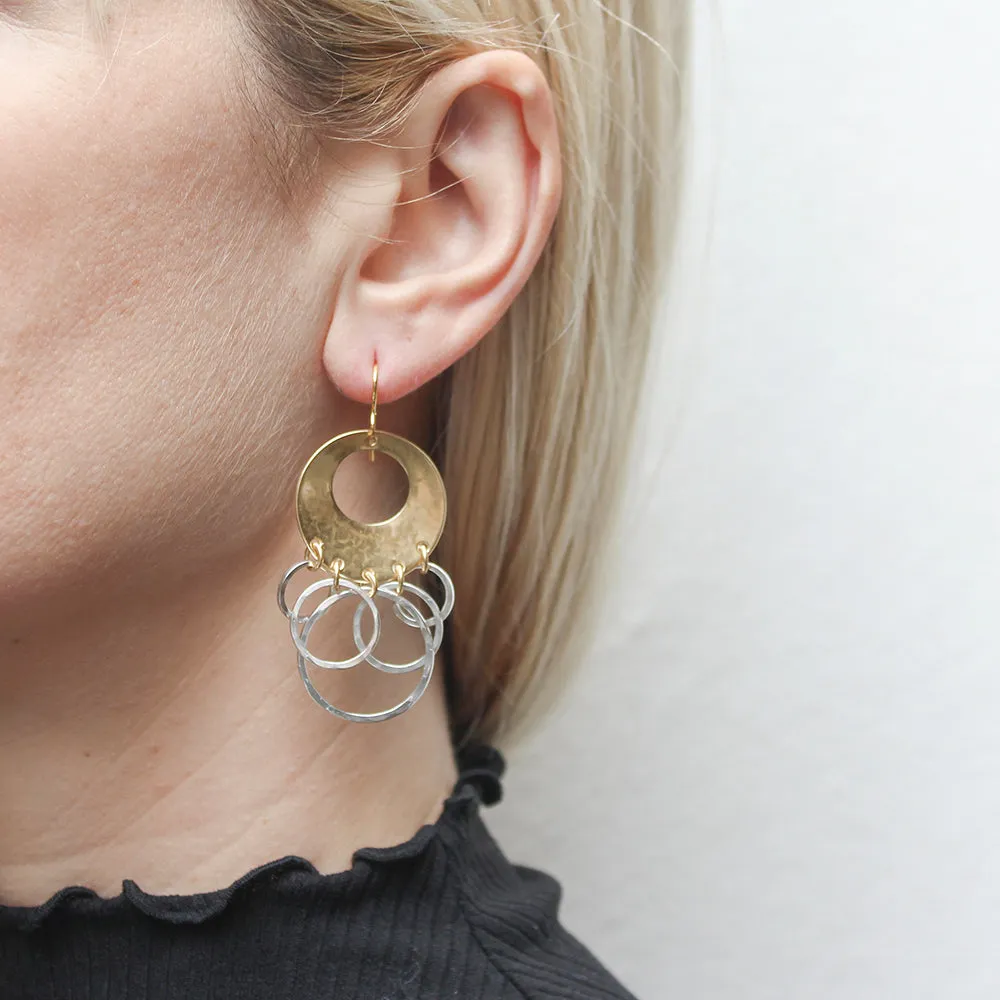 Large Cutout Disc with Overlapping Rings Wire Earrings