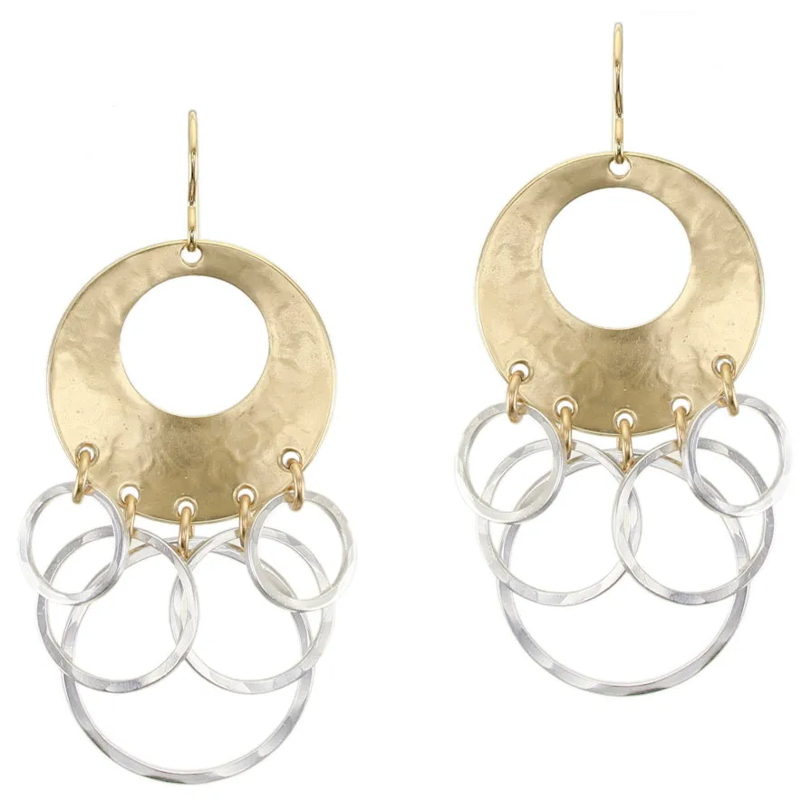Large Cutout Disc with Overlapping Rings Wire Earrings