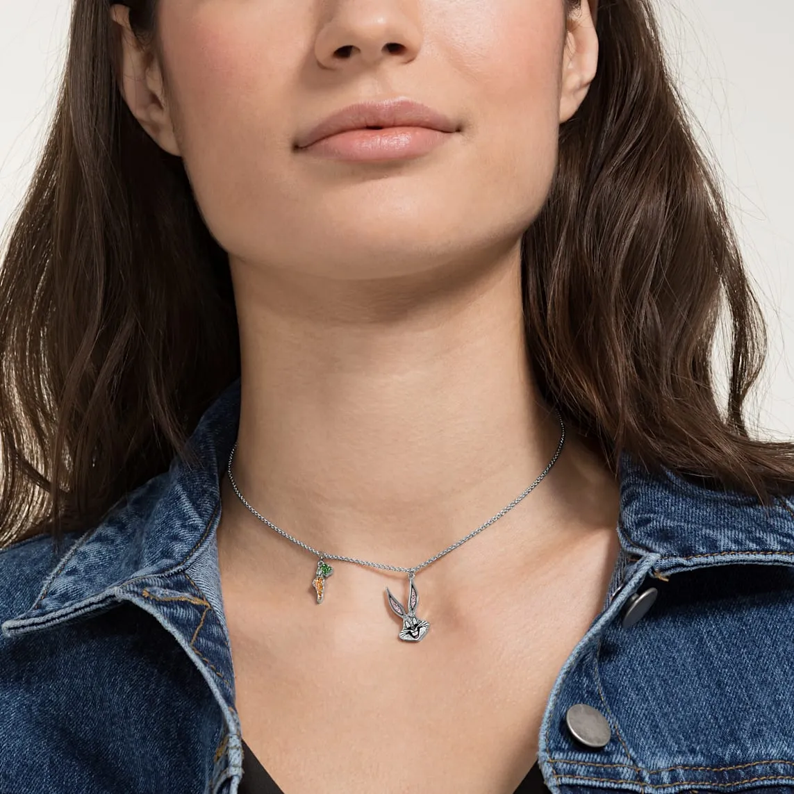 Loney Tunes Bugs Bunny Multi-Colored Rhodium Plated Pendant Necklace