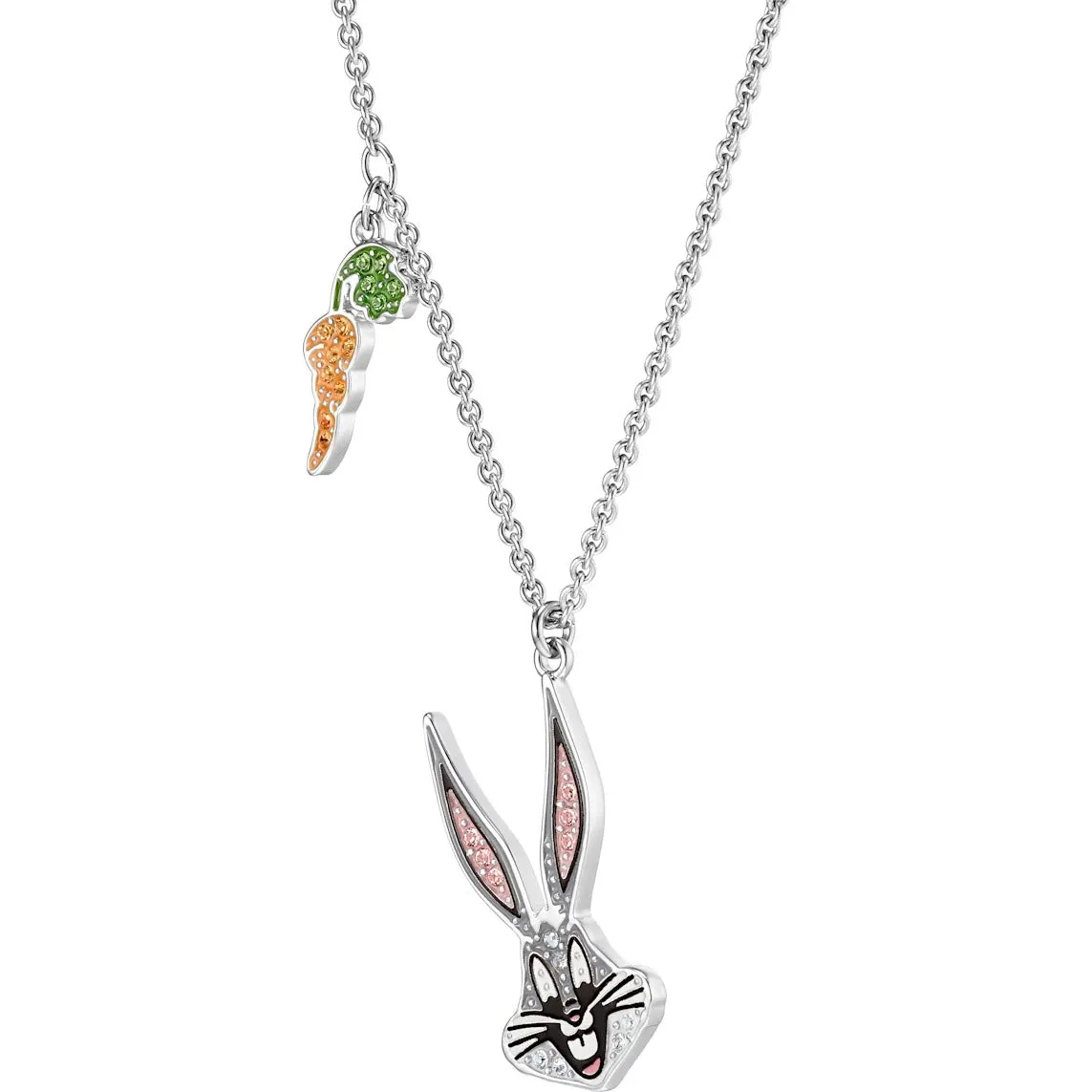 Loney Tunes Bugs Bunny Multi-Colored Rhodium Plated Pendant Necklace