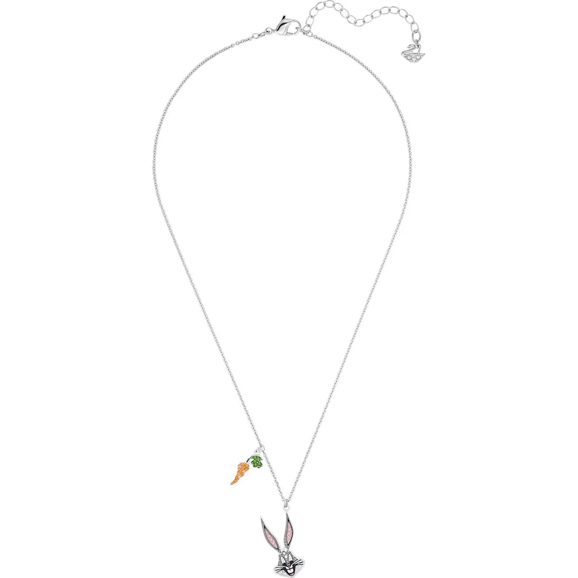 Loney Tunes Bugs Bunny Multi-Colored Rhodium Plated Pendant Necklace