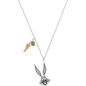 Loney Tunes Bugs Bunny Multi-Colored Rhodium Plated Pendant Necklace