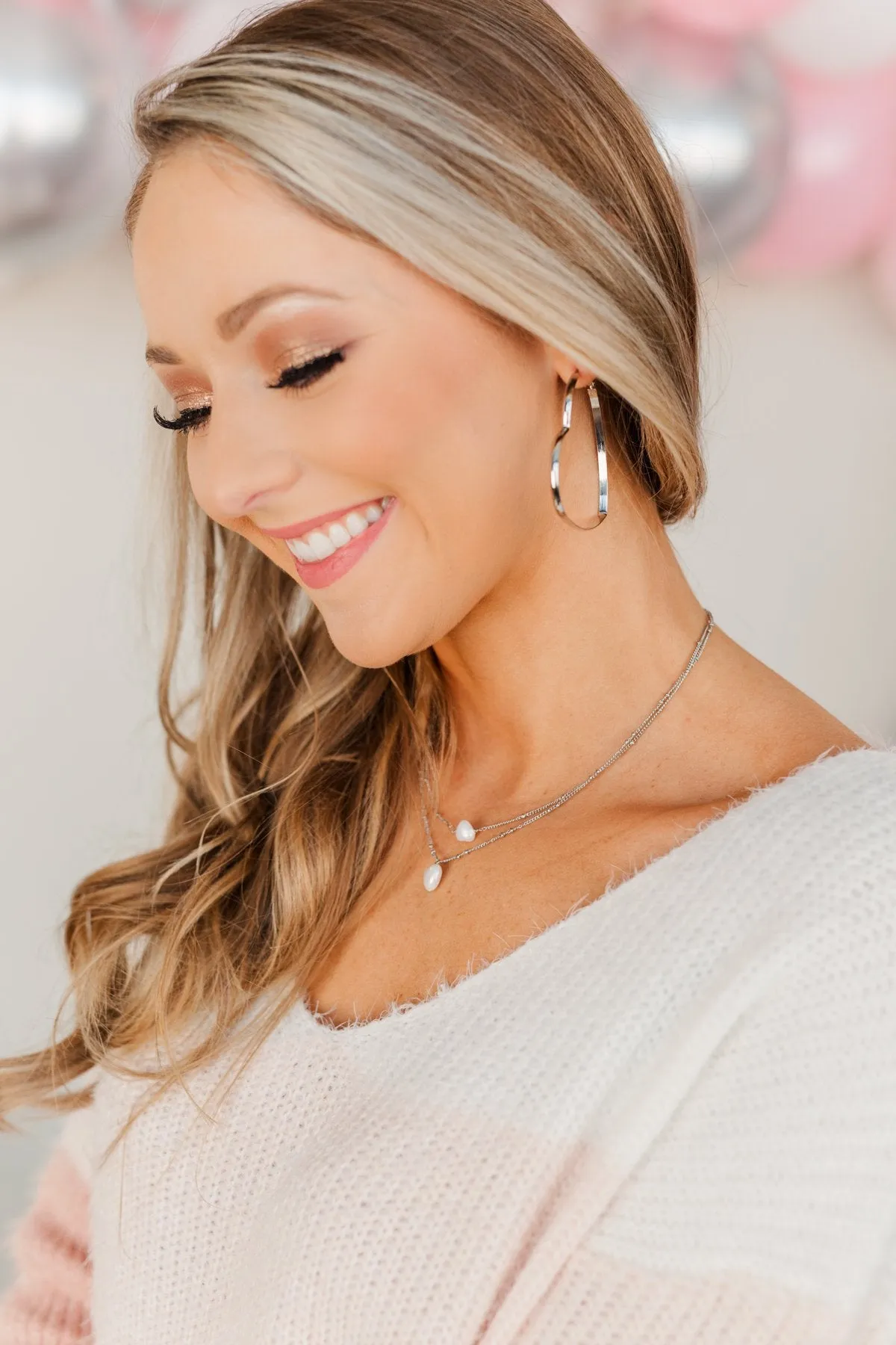Lovely Heart Hoop Earrings- Silver