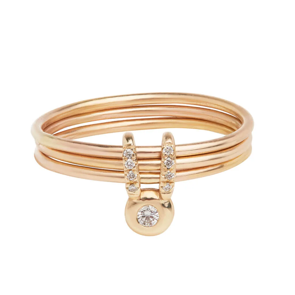 Lucky Diamond Rabbit Three Band Ring