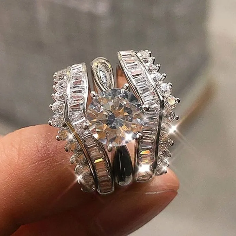 Luxury 3Pcs Zircon Set of Ring for Women Jewelry