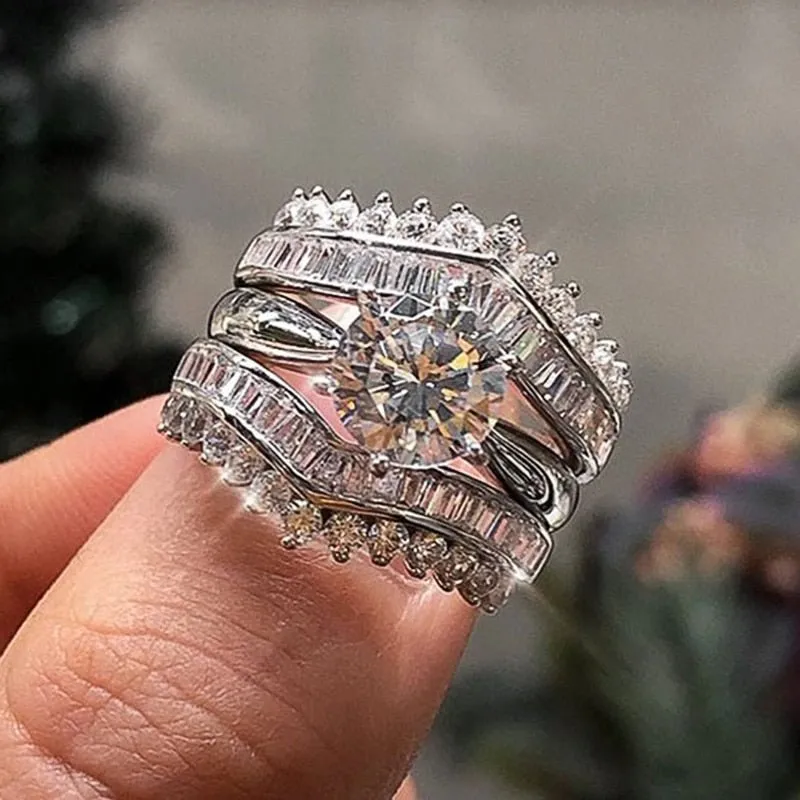 Luxury 3Pcs Zircon Set of Ring for Women Jewelry