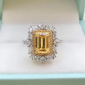 Luxury Citrine Gemstone Ring Engagement 925 Silver Women Jewelry