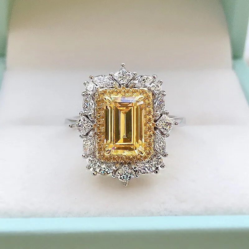 Luxury Citrine Gemstone Ring Engagement 925 Silver Women Jewelry