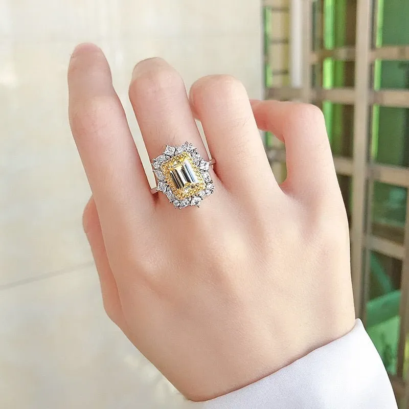 Luxury Citrine Gemstone Ring Engagement 925 Silver Women Jewelry