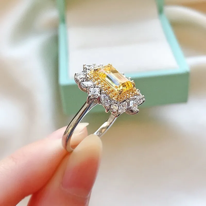Luxury Citrine Gemstone Ring Engagement 925 Silver Women Jewelry