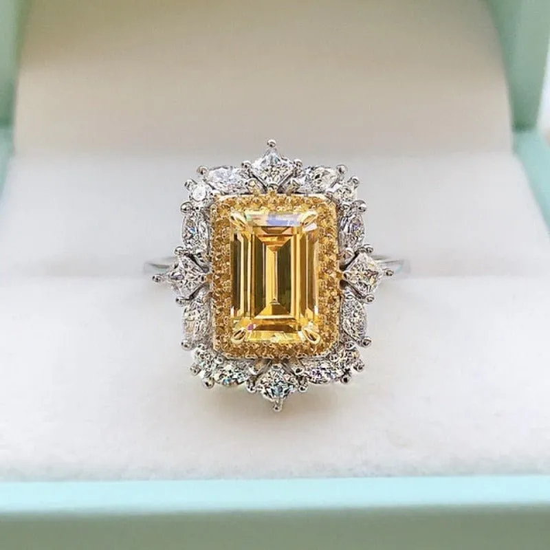 Luxury Citrine Gemstone Ring Engagement 925 Silver Women Jewelry