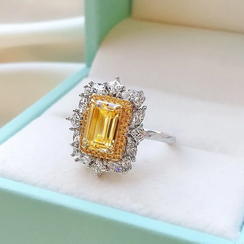 Luxury Citrine Gemstone Ring Engagement 925 Silver Women Jewelry